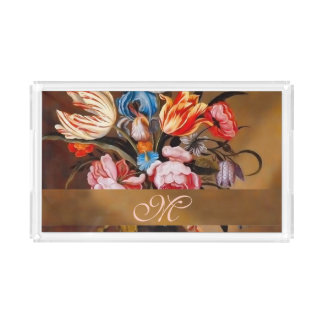 Vibrant Vintage Vase of Flowers | Monogram Acrylic Tray