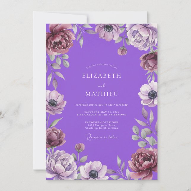 Vibrant Violet Anemone Wedding Invitation (Front)