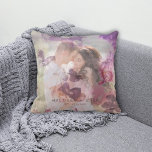Vibrant Violet Garden Photo Overlay  Throw Pillow<br><div class="desc">An elegant violet floral overlay with photo and modern script.  Easily personalize with your name,  date,  and picture photo to make it your own.  an awesome gift idea for the newlyweds,  anniversary,  and much more</div>
