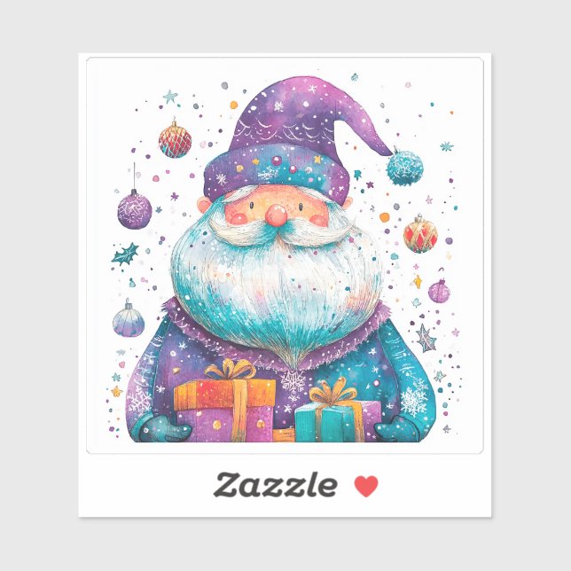 Vibrant Violet Santa With Gifts & Ornaments Sticker (Sheet)