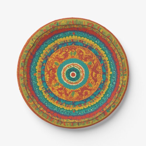 Vibrant Vistas Mexican Mosaic Record Cover Paper Plates