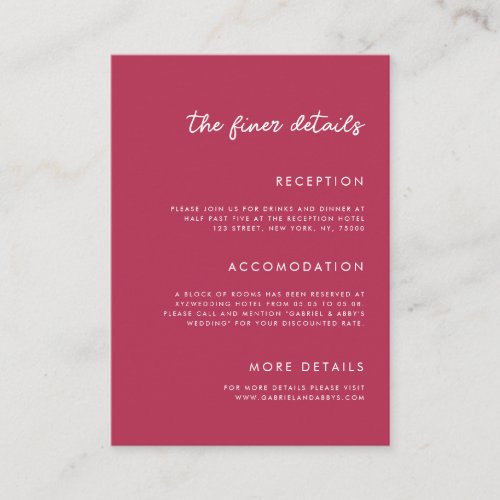 Vibrant Viva Magenta Fuchsia Details Wedding Enclosure Card