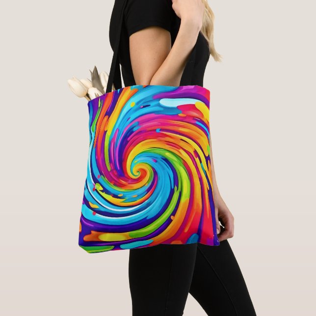 Vibrant Vortex in Artistic Whirlwind Tote Bag (Close Up)