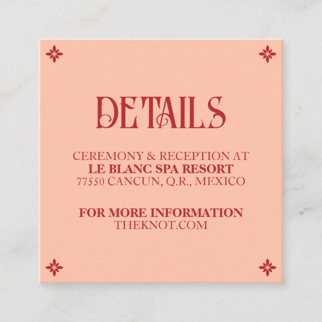 Vibrant Vows: A Spanish Folk Wedding Details Card (Front)