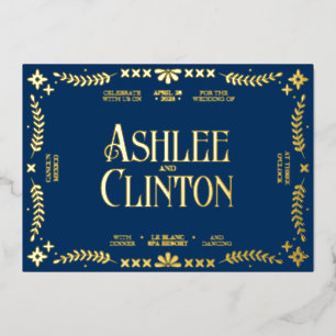 Vibrant Vows: A Spanish Folk Wedding Gold Foil Invitation