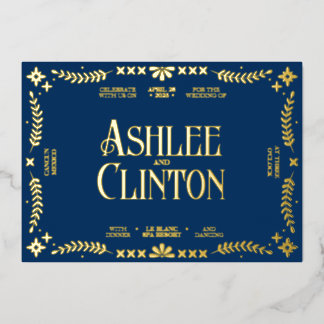 Vibrant Vows: A Spanish Folk Wedding Gold Foil Invitation