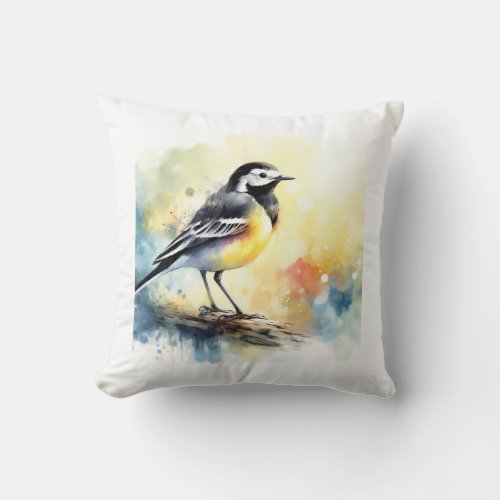 Vibrant Wagtail AREF579 _ Watercolor Throw Pillow