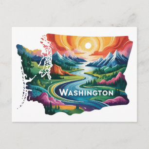 Vibrant Washington State Conceptual Map Art Postcard