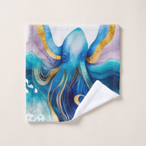 Vibrant Water Color Octopus Wash Cloth