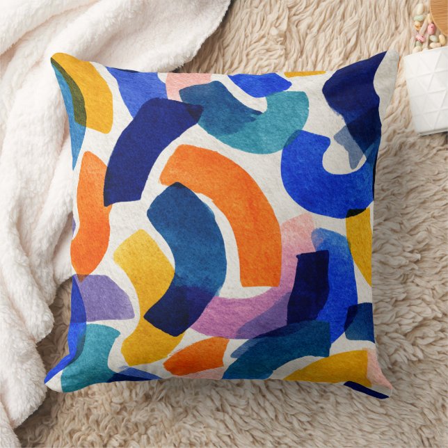 Vibrant Watercolor Abstract | Modern Artistic Throw Pillow (Blanket)