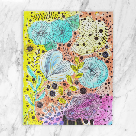 Vibrant Watercolor and Ink Doodle Blossoms 