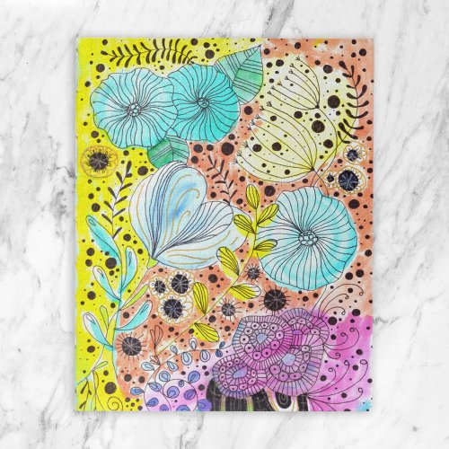 Vibrant Watercolor and Ink Doodle Blossoms  Jigsaw Puzzle