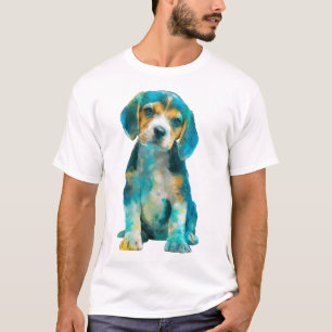 Vibrant Watercolor Beagle Puppy Portrait Men T-Shirt