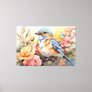 Vibrant Watercolor Bird Floral Art Nature Inspired Canvas Print