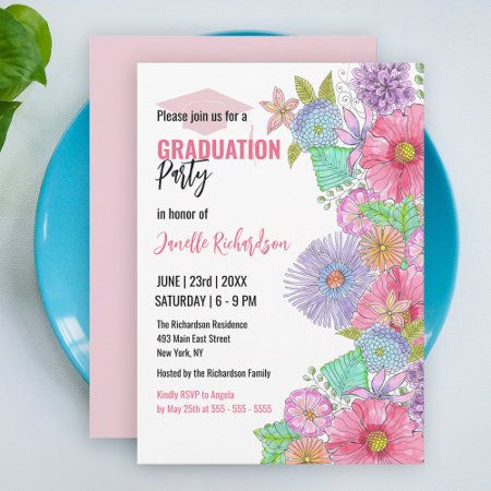 Vibrant Watercolor Blooms and Greenery Graduation
