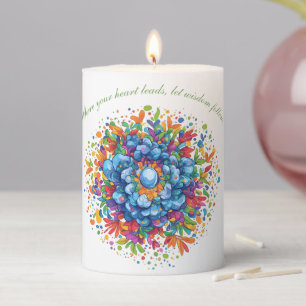 Vibrant Watercolor Blue Floral Bouquet Pillar Candle