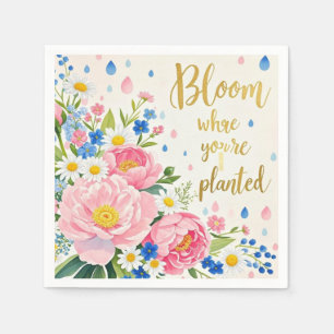 Vibrant watercolor bouquet of peonies, daisies napkins