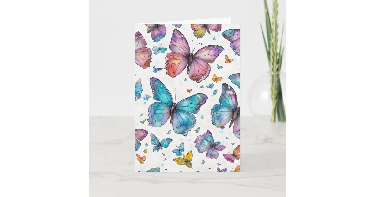 Vibrant Watercolor Butterflies Art Abstract Blank Thank You Card | Zazzle