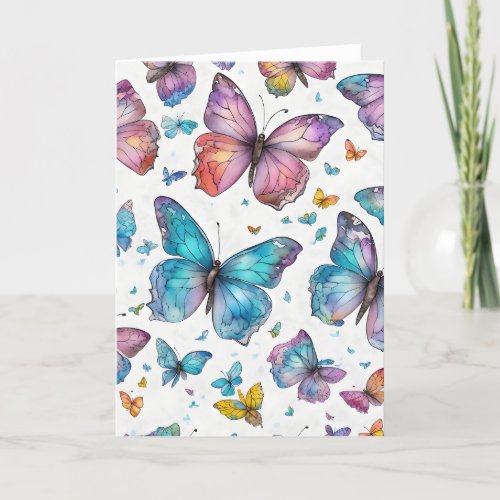 Vibrant Watercolor Butterflies Art Abstract Blank Thank You Card