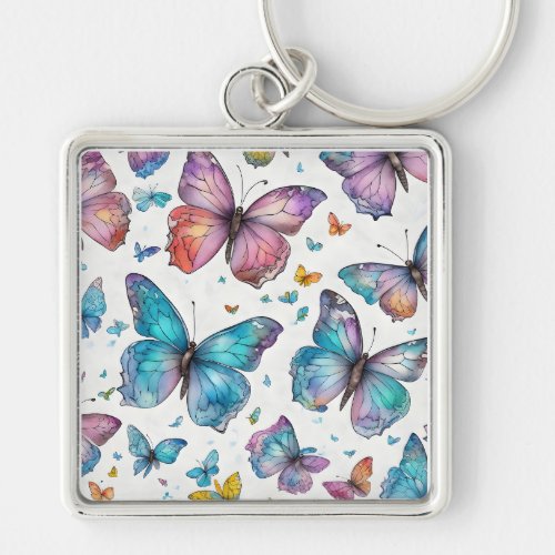 Vibrant Watercolor Butterflies Art Abstract Keychain