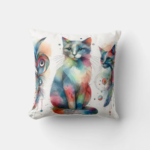 Vibrant Watercolor Cats Throw Pillows