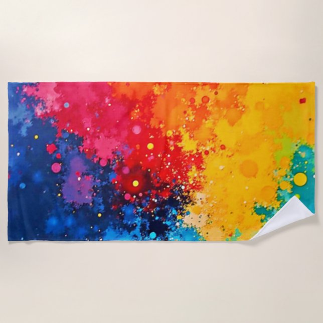 Vibrant Watercolor Chaos Art Beach Towel (Front)
