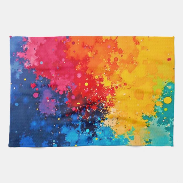 Vibrant Watercolor Chaos Art Kitchen Towel (Horizontal)