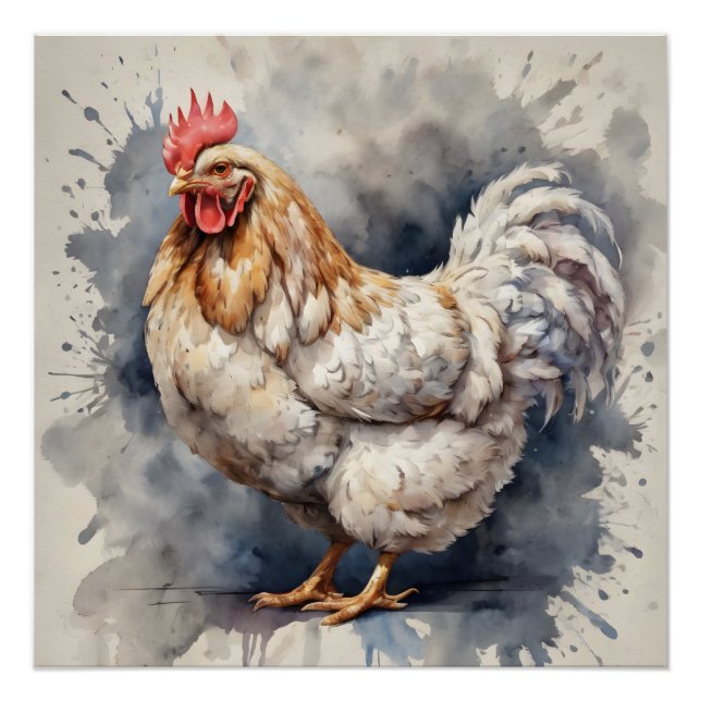 Vibrant Watercolor Chicken Art Print (Front)