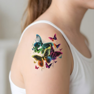 Vibrant Watercolor Colorful Boho Butterfly Temporary Tattoos