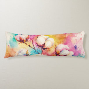 Vibrant Watercolor Cotton Flowers Geometric Style Body Pillow