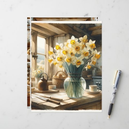 Vibrant Watercolor Daffodils Scrapbook Paper