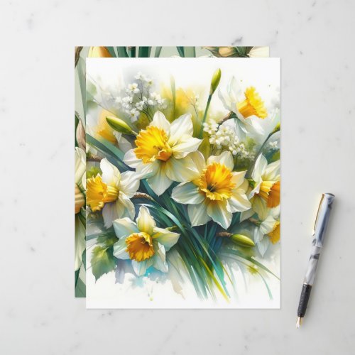 Vibrant Watercolor Daffodils Scrapbook Paper