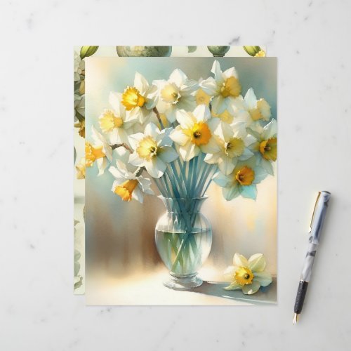 Vibrant Watercolor Daffodils Scrapbook Paper
