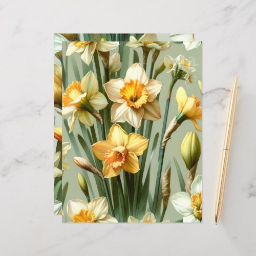 Vibrant Watercolor Daffodils Scrapbook Paper