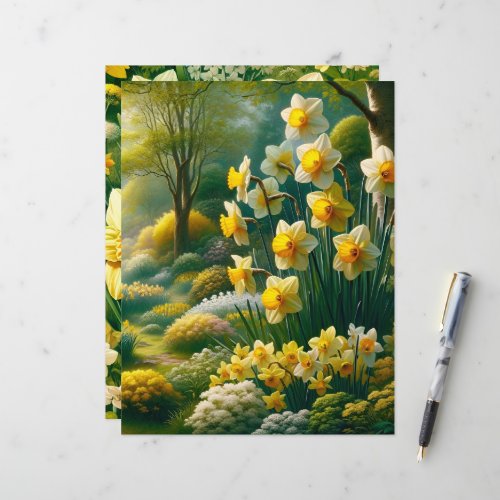 Vibrant Watercolor Daffodils Scrapbook Paper