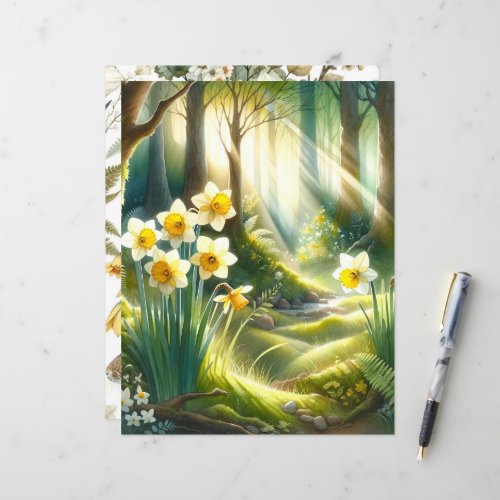 Vibrant Watercolor Daffodils Scrapbook Paper