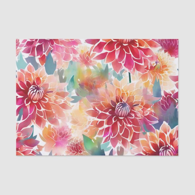 Vibrant Watercolor Dahlia Tissue Paper (Front)
