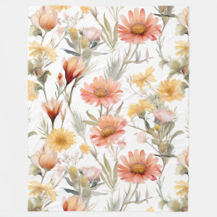 Vibrant Watercolor Desert Wildflowers Pattern Fleece Blanket