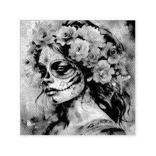 Vibrant Watercolor Dia de los Muertos Catrina Self-inking Stamp