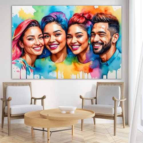 Vibrant Watercolor Diverse People Faces Portrait  Poster