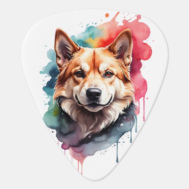 Vibrant Watercolor Dog Loyal Companion Art Guitar Pick (Front)