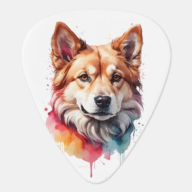 Vibrant Watercolor Dog Loyal Companion Art Guitar Pick (Front)