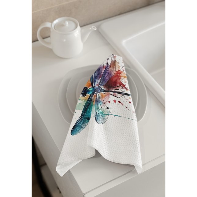 Vibrant Watercolor Dragonfly Kitchen Towel (Creator Uploaded)