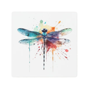 Vibrant Watercolor Dragonfly Metal Print