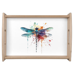 Vibrant Watercolor Dragonfly Serving Tray