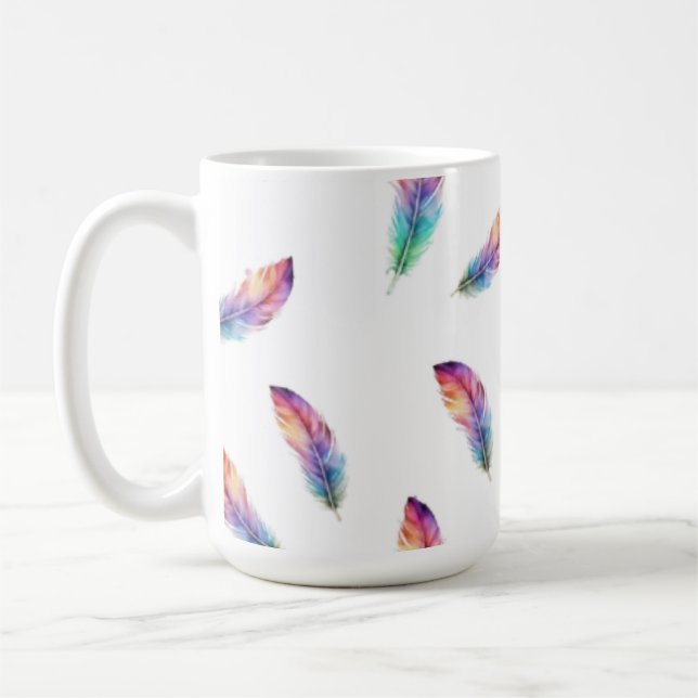 Vibrant Watercolor Feather All-Over Print Coffee Mug (Left)