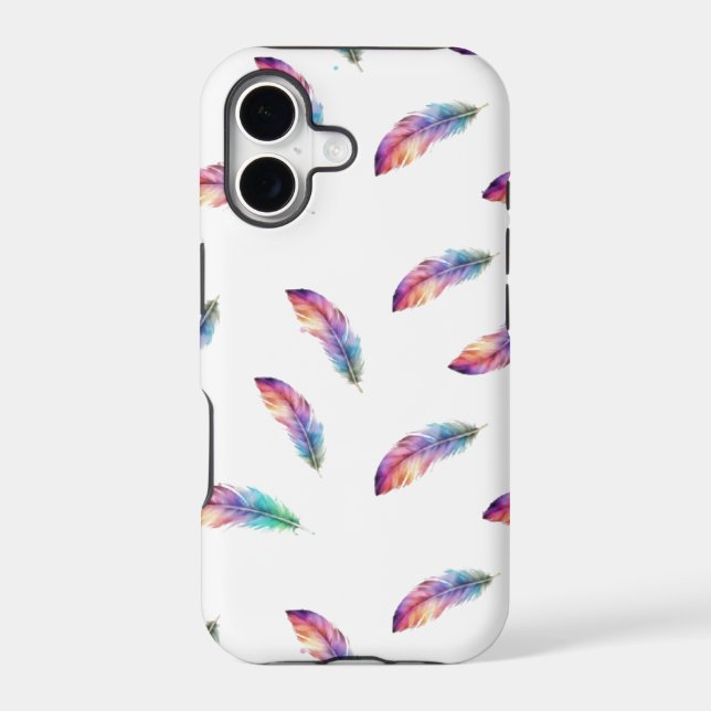 Vibrant Watercolor Feather All-Over Print iPhone Case (Back)