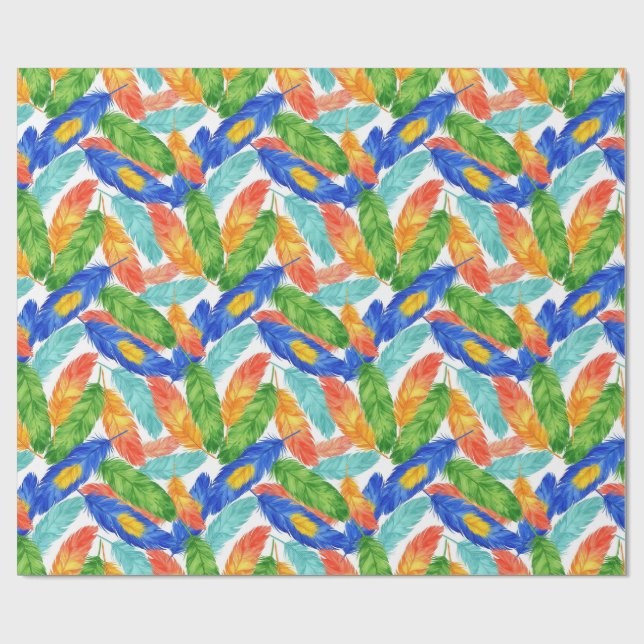 Vibrant Watercolor Feather Pattern — Abstract ِArt Wrapping Paper (Flat)