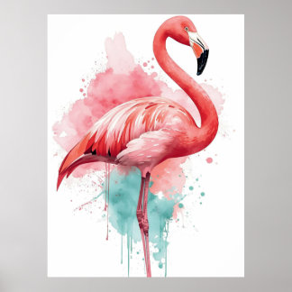 Vibrant Watercolor Flamingo Pink and Teal Splash Poster