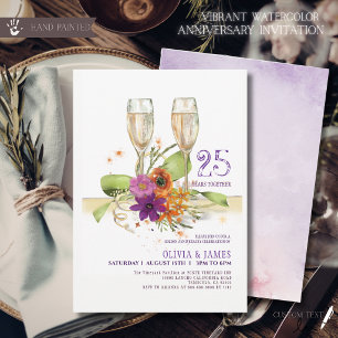 Vibrant Watercolor Floral 25th Anniversary Invitation